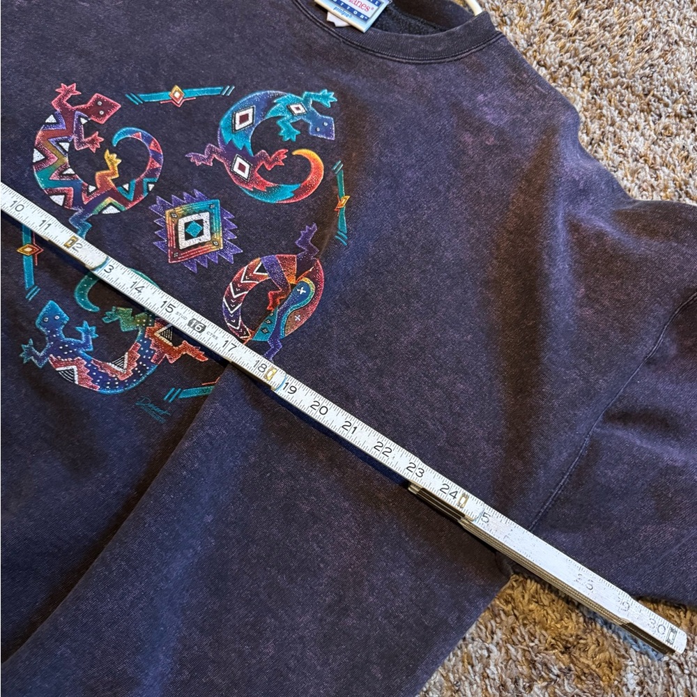 90s vintage Southwestern Aztec lizard purple crewneck sweatshirt XXL - Picture 7 of 7